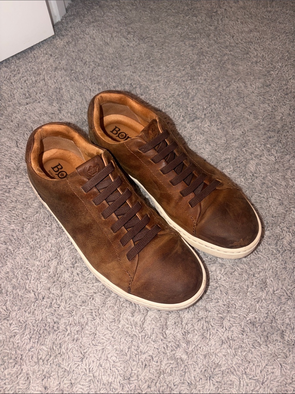 Born Brown Leather Low-Top Sneakers with White Sole Size 9.5